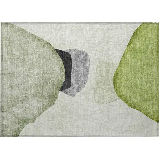 Green Black and Gray Abstract Washable Non Skid Indoor Outdoor Area Rug Photo 4