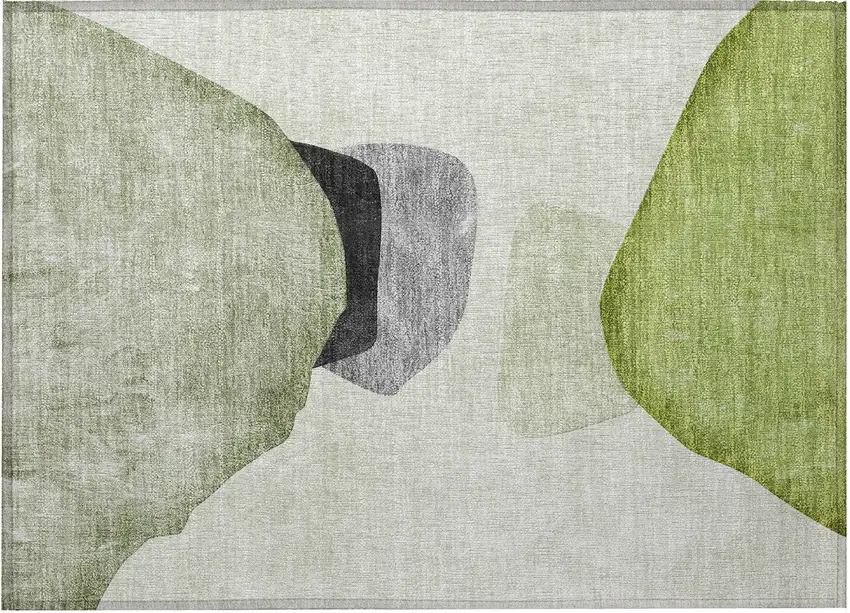 Green Black and Gray Abstract Washable Non Skid Indoor Outdoor Area Rug Photo 5