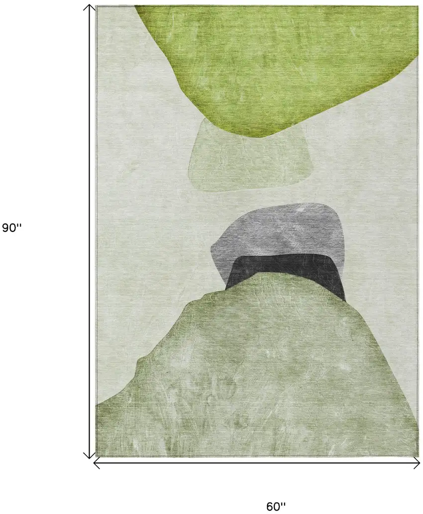 Green Black and Gray Abstract Washable Non Skid Indoor Outdoor Area Rug Photo 3