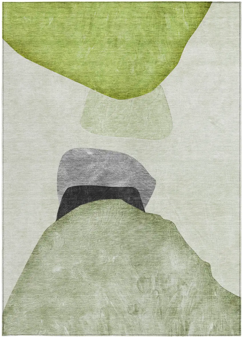 Green Black and Gray Abstract Washable Non Skid Indoor Outdoor Area Rug Photo 4
