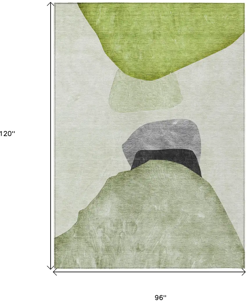 Green Black and Gray Abstract Washable Non Skid Indoor Outdoor Area Rug Photo 3