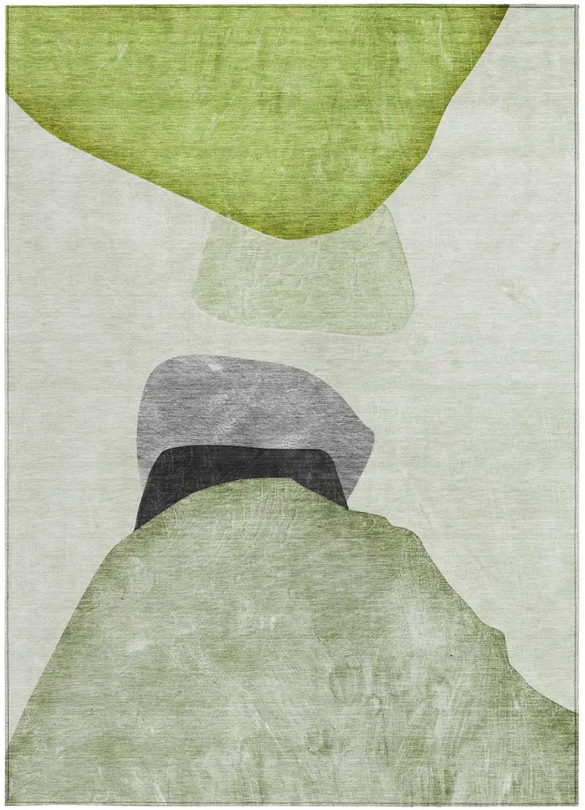 Green Black and Gray Abstract Washable Non Skid Indoor Outdoor Area Rug Photo 5
