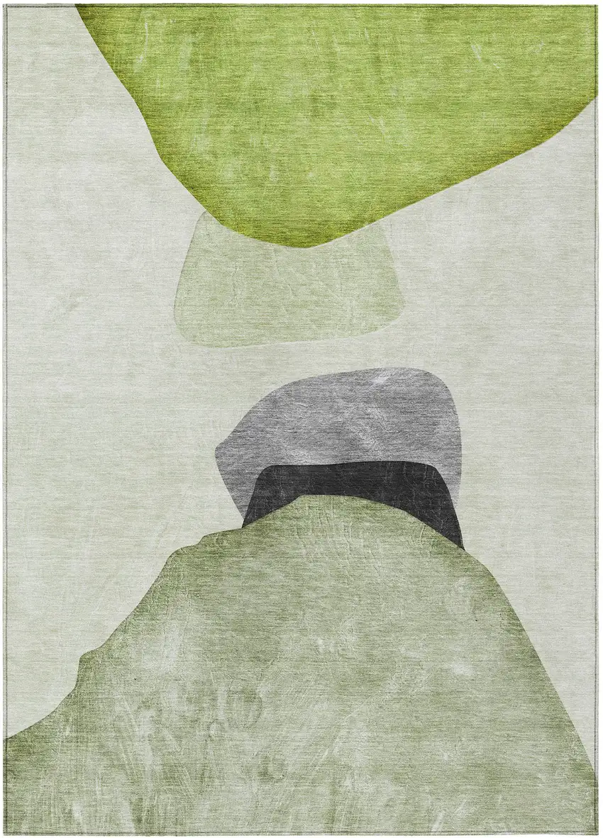 Green Black and Gray Abstract Washable Non Skid Indoor Outdoor Area Rug Photo 2
