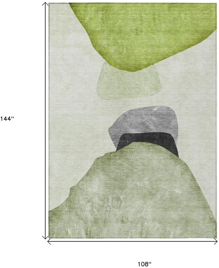 Green Black and Gray Abstract Washable Non Skid Indoor Outdoor Area Rug Photo 3