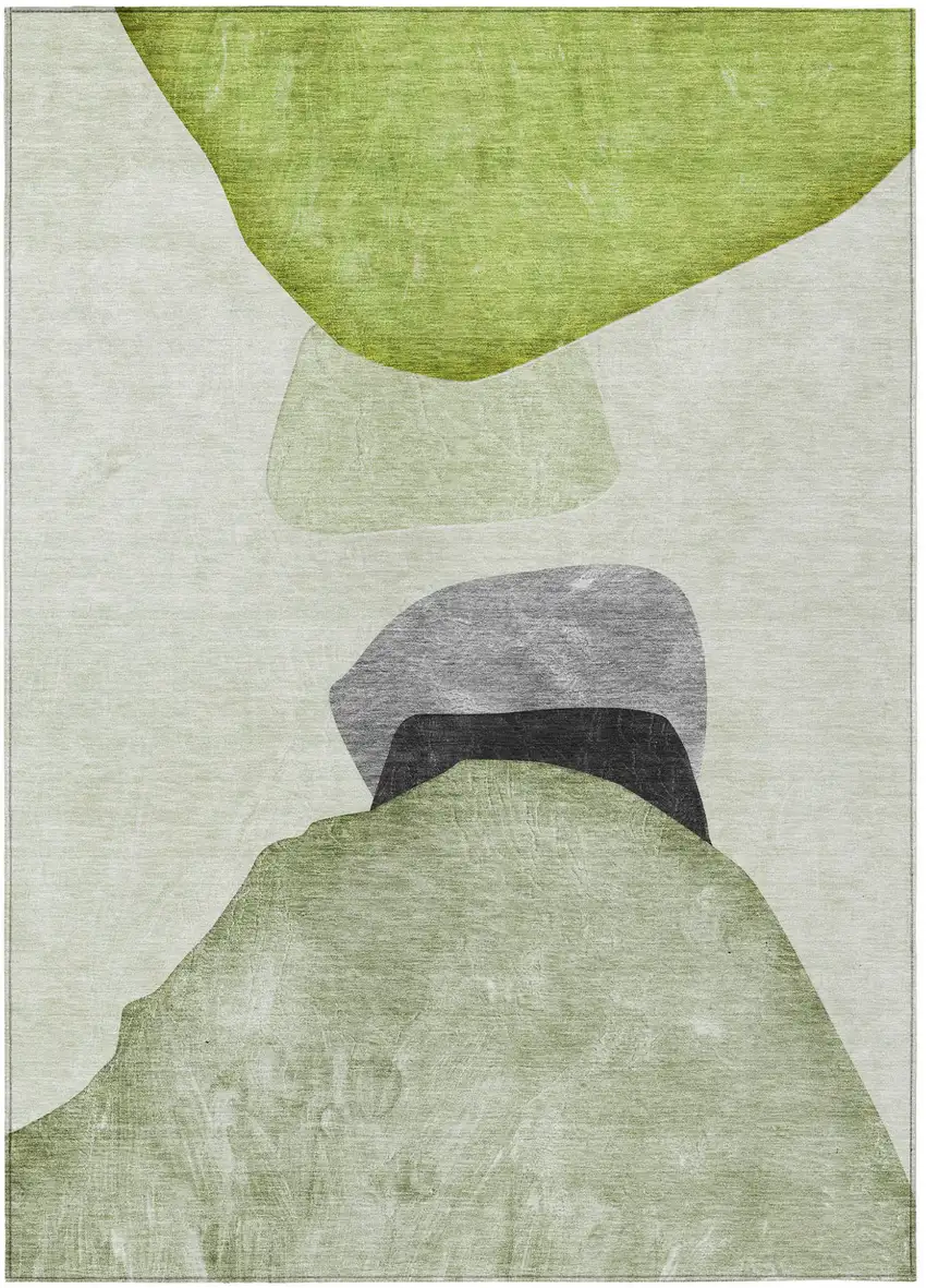 Green Black and Gray Abstract Washable Non Skid Indoor Outdoor Area Rug Photo 2