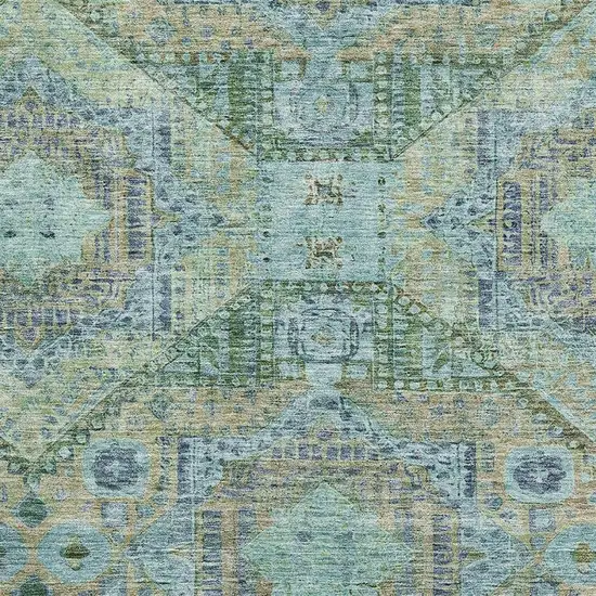 Green Blue And Beige Abstract Geometric Washable Area Rug With UV Protection Photo 3