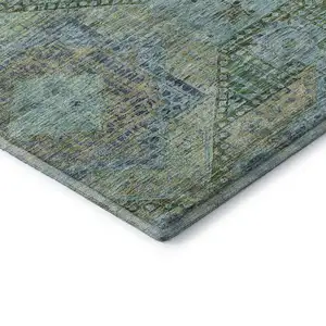 Photo of Green Blue And Beige Abstract Geometric Washable Area Rug With UV Protection