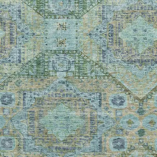 Green Blue And Beige Abstract Geometric Washable Area Rug With UV Protection Photo 3
