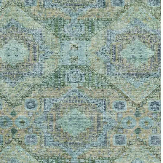 Green Blue And Beige Abstract Geometric Washable Area Rug With UV Protection Photo 4