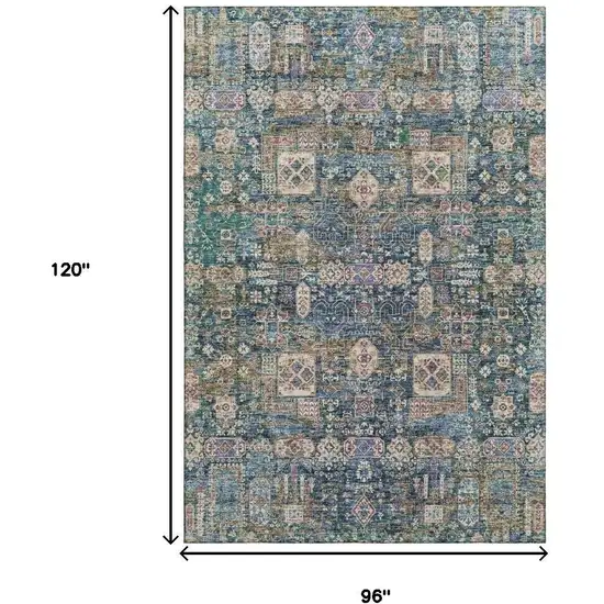 Green Blue And Beige Floral Washable Area Rug With UV Protection Photo 9