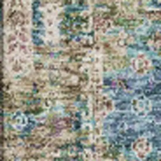 Green Blue And Beige Floral Washable Area Rug With UV Protection Photo 3