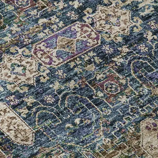 Green Blue And Beige Floral Washable Area Rug With UV Protection Photo 9