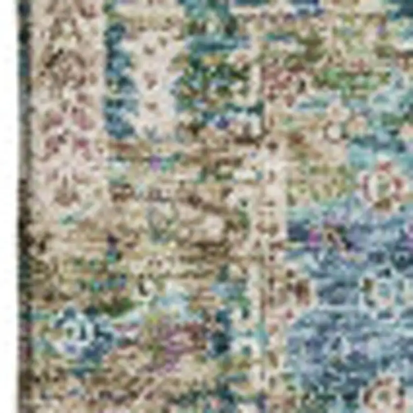 Green Blue And Beige Floral Washable Area Rug With UV Protection Photo 3