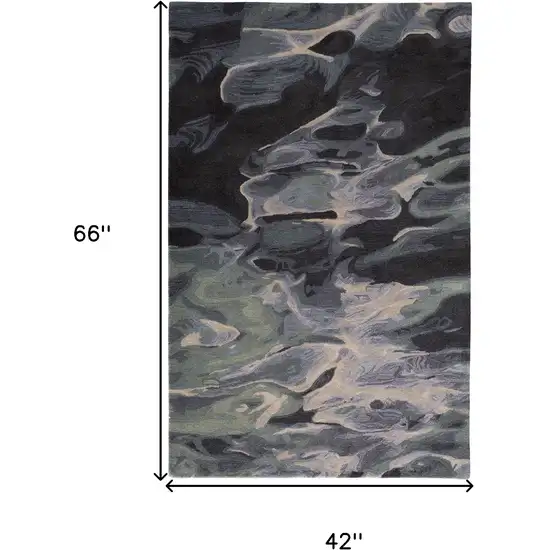 Blue and Black Wool Abstract Hand Tufted Area Rug Photo 3