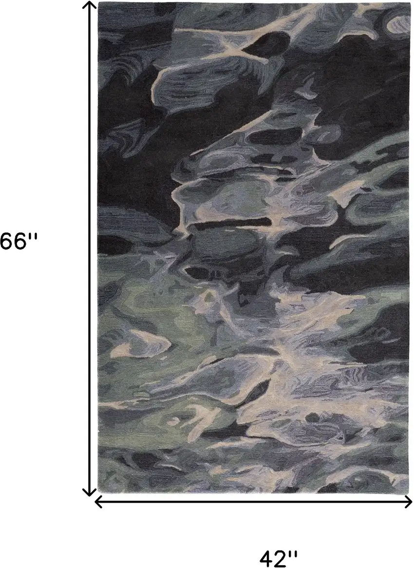 Blue and Black Wool Abstract Hand Tufted Area Rug Photo 3