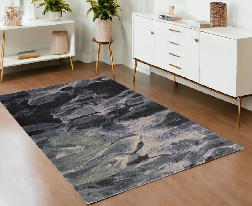 Blue and Black Wool Abstract Hand Tufted Area Rug Photo 1