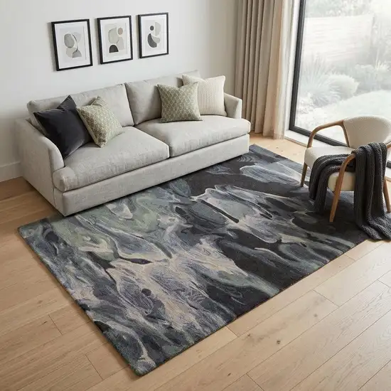 Blue and Black Wool Abstract Hand Tufted Area Rug Photo 1