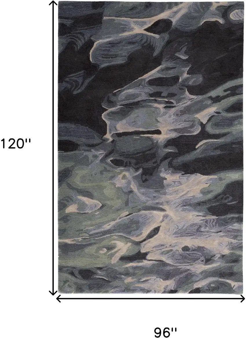 Green Blue And Black Wool Abstract Tufted Handmade Stain Resistant Area Rug Photo 10