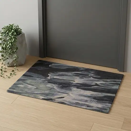 Blue and Black Wool Abstract Hand Tufted Area Rug Photo 1