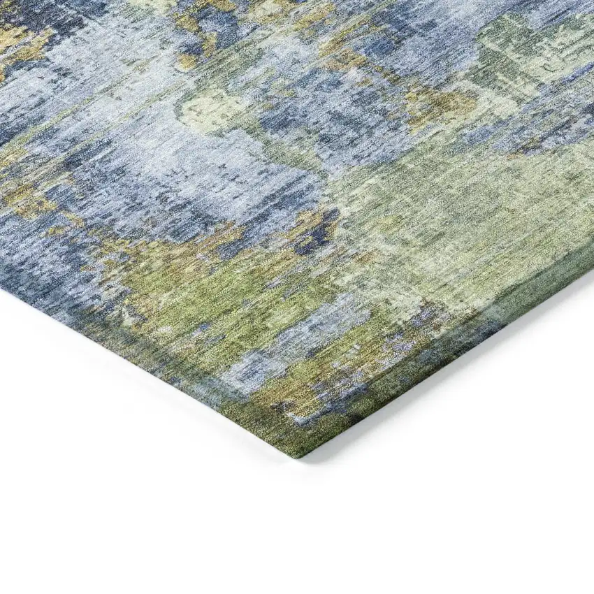Green Blue And Brown Abstract Washable Indoor Outdoor Area Rug Photo 7