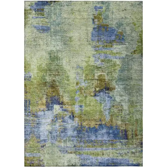 Green Blue And Brown Abstract Washable Indoor Outdoor Area Rug Photo 2
