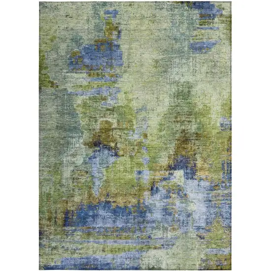 Green Blue And Brown Abstract Washable Indoor Outdoor Area Rug Photo 4