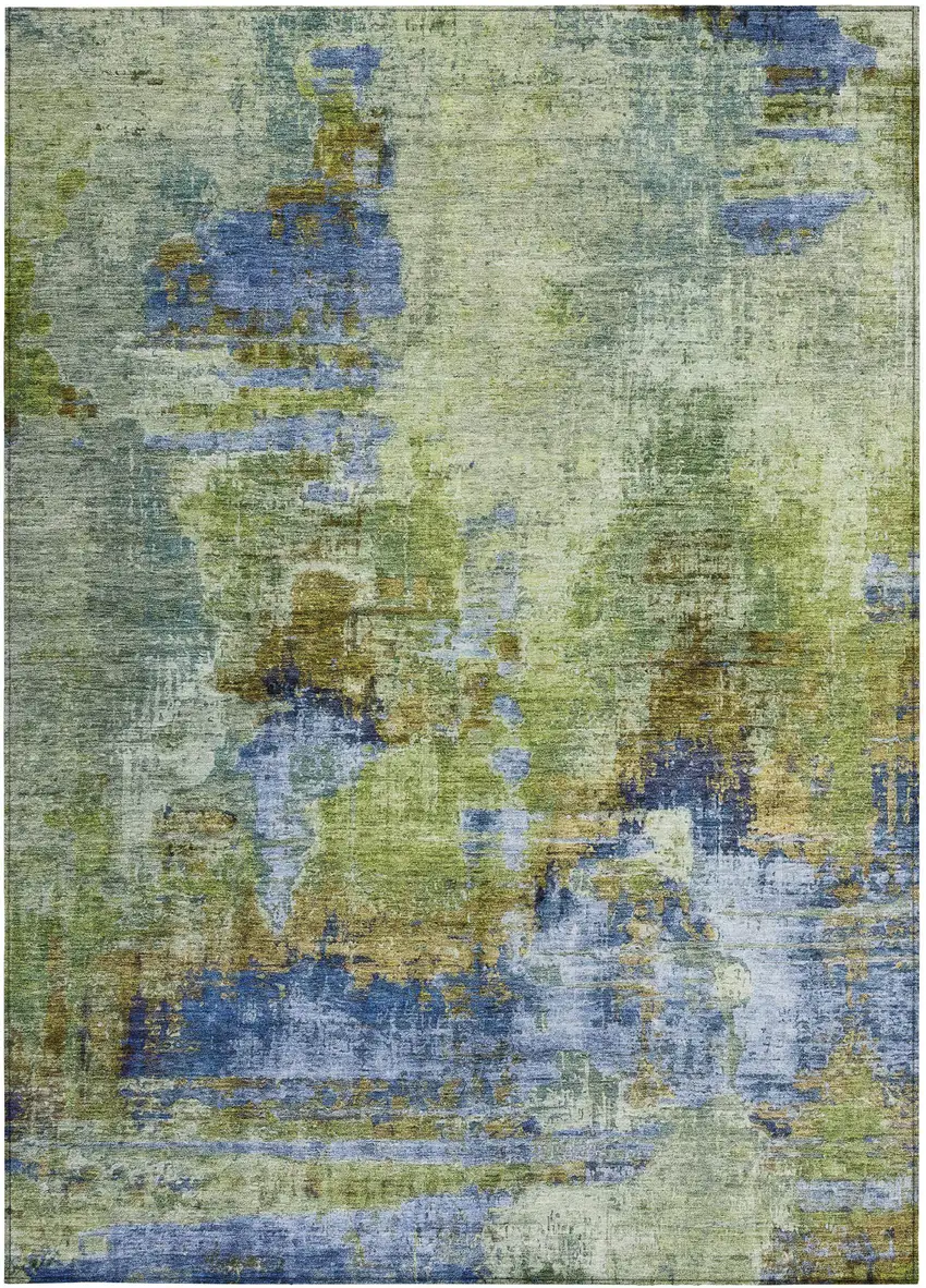 Green Blue And Brown Abstract Washable Indoor Outdoor Area Rug Photo 4