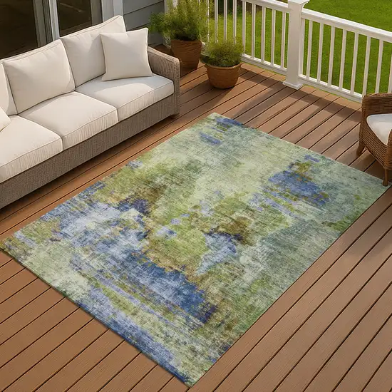 Green Blue And Brown Abstract Washable Indoor Outdoor Area Rug Photo 9