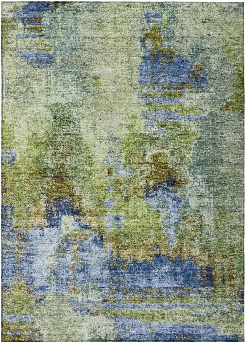 Green Blue And Brown Abstract Washable Indoor Outdoor Area Rug Photo 2