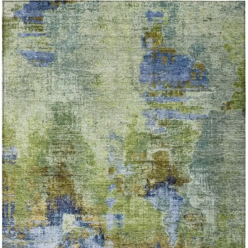 Green Blue And Brown Abstract Washable Indoor Outdoor Area Rug Photo 4
