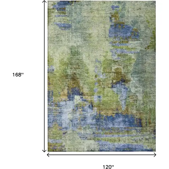 Green Blue And Brown Abstract Washable Indoor Outdoor Area Rug Photo 3