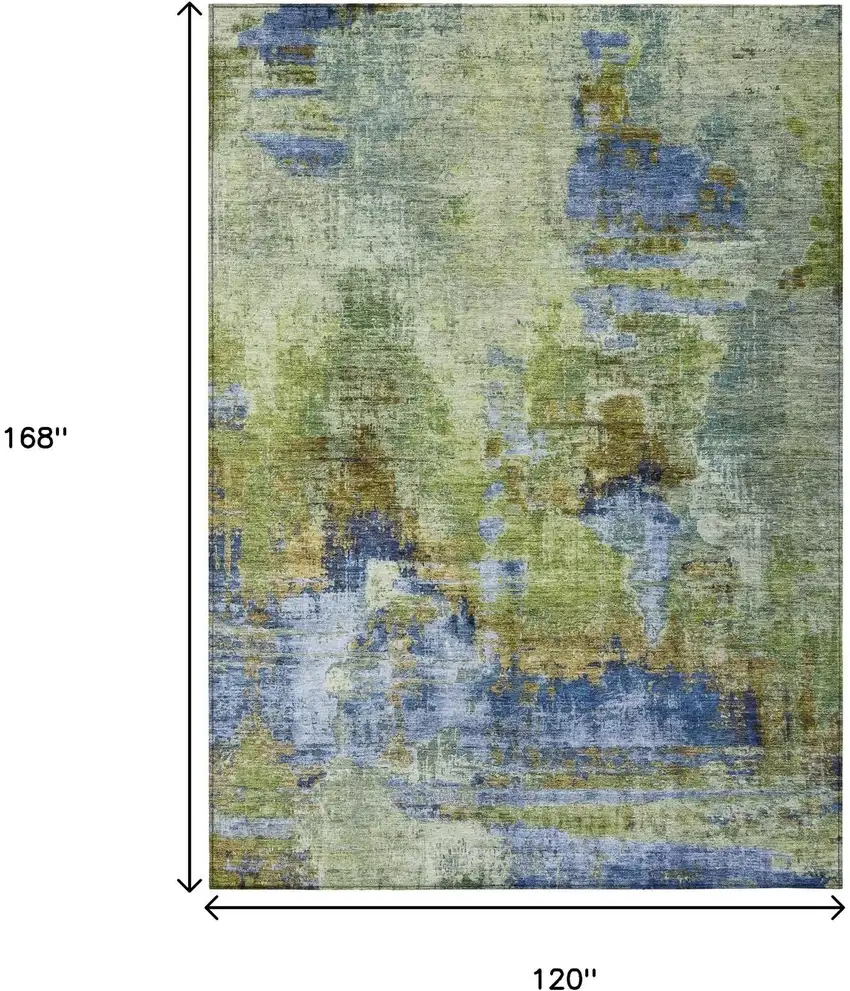Green Blue And Brown Abstract Washable Indoor Outdoor Area Rug Photo 3