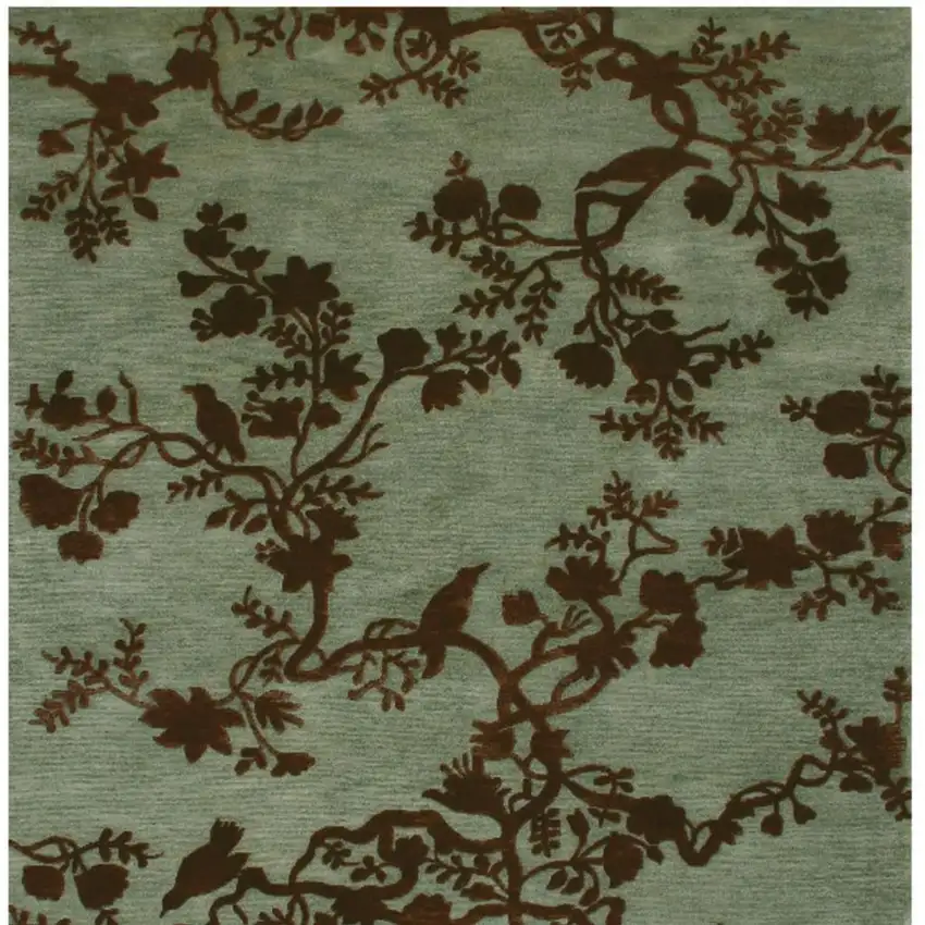 Green Blue And Brown Wool Floral Hand Knotted Area Rug Photo 4