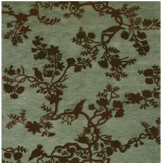 Green Blue And Brown Wool Floral Hand Knotted Area Rug Photo 4