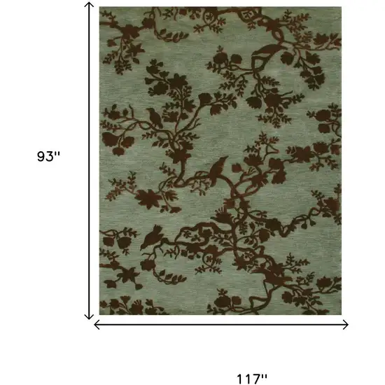 Green Blue And Brown Wool Floral Hand Knotted Area Rug Photo 5