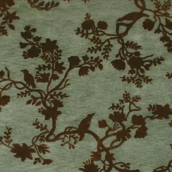Green Blue And Brown Wool Floral Hand Knotted Area Rug Photo 3