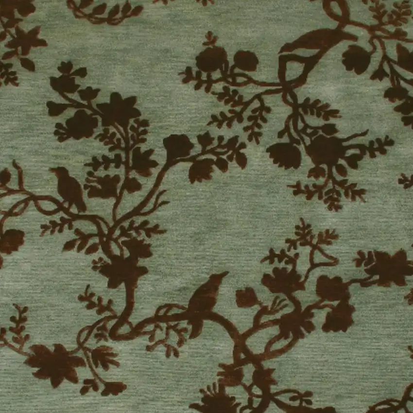 Green Blue And Brown Wool Floral Hand Knotted Area Rug Photo 3