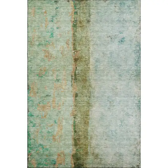 Green Blue And Gold Abstract Washable Area Rug With UV Protection Photo 2