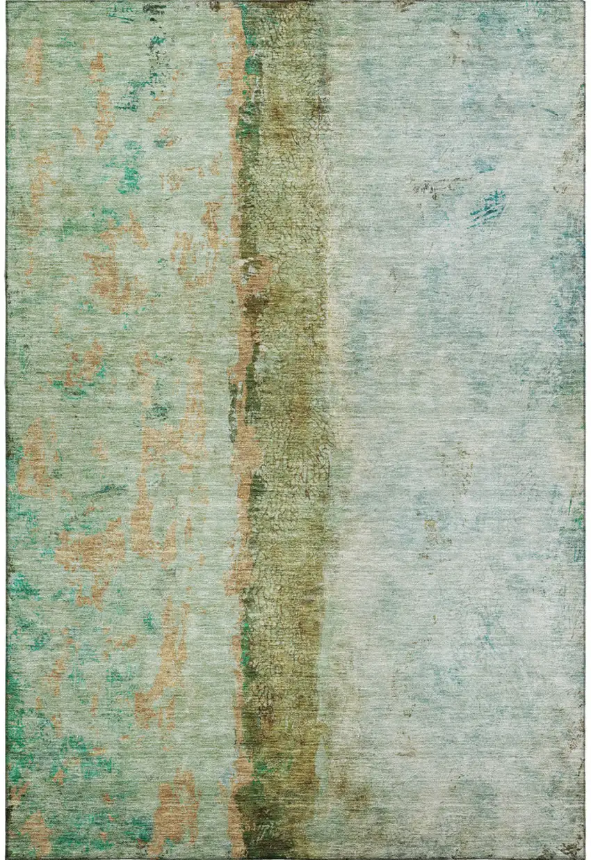 Green Blue And Gold Abstract Washable Area Rug With UV Protection Photo 2