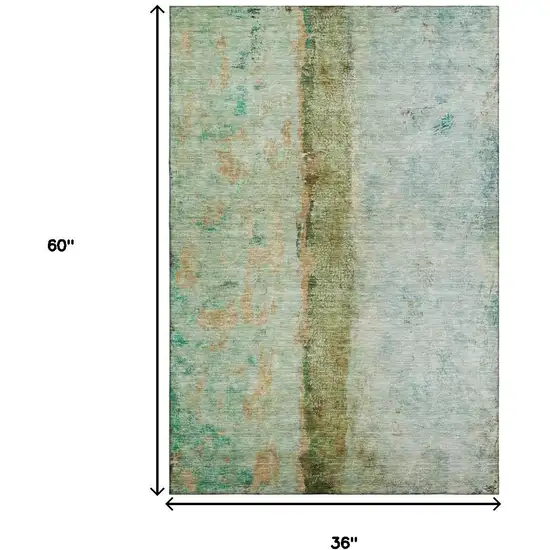 Green Blue And Gold Abstract Washable Area Rug With UV Protection Photo 3