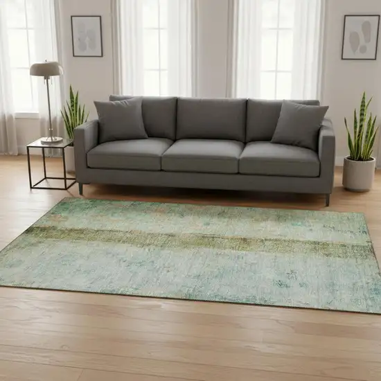 Green Blue And Gold Abstract Washable Area Rug With UV Protection Photo 2