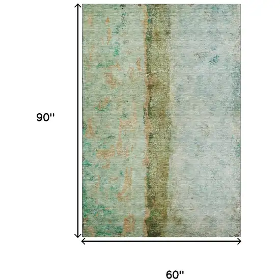 Green Blue And Gold Abstract Washable Area Rug With UV Protection Photo 3