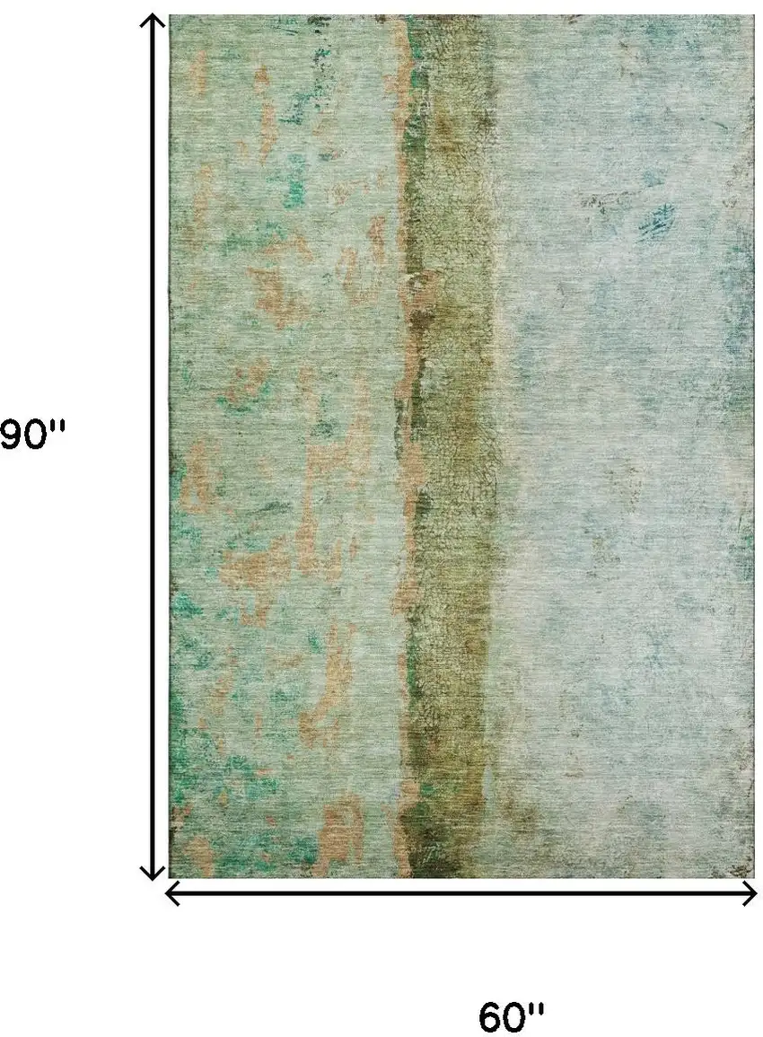 Green Blue And Gold Abstract Washable Area Rug With UV Protection Photo 3
