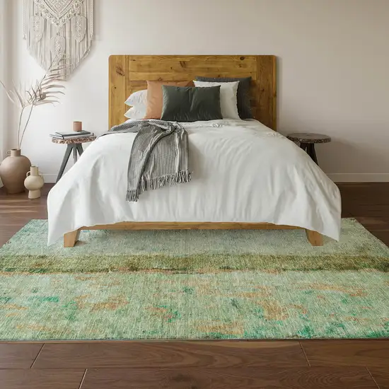 Green Blue And Gold Abstract Washable Area Rug With UV Protection Photo 4