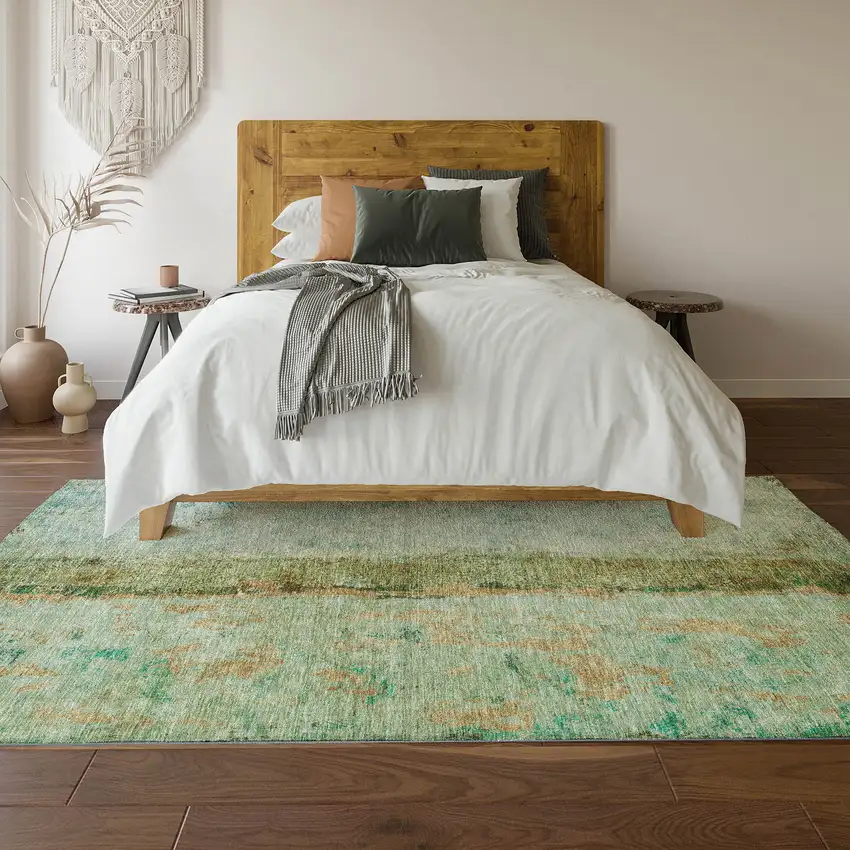 Green Blue And Gold Abstract Washable Area Rug With UV Protection Photo 4