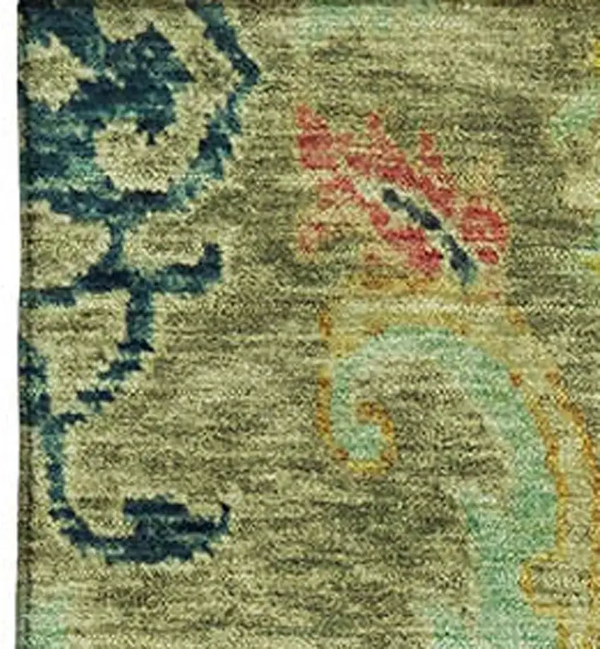 Green Blue And Gold Floral Washable Area Rug With UV Protection Photo 3