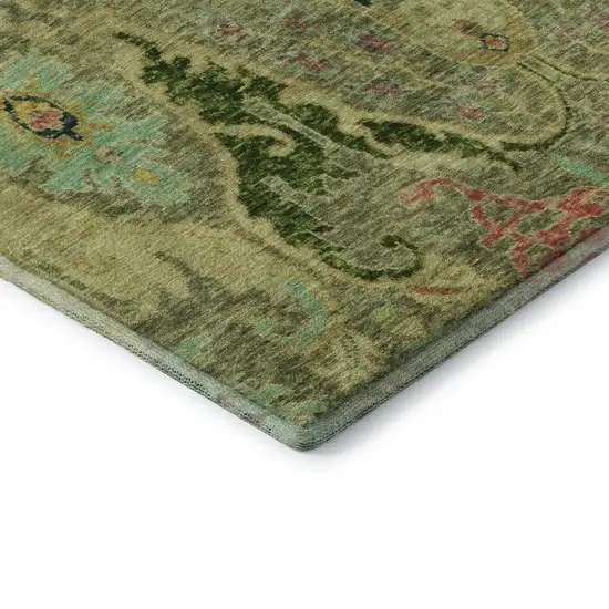 Green Blue And Gold Floral Washable Area Rug With UV Protection Photo 7
