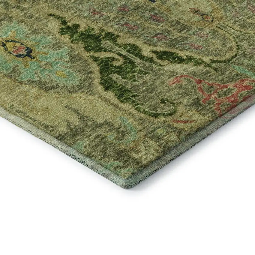 Green Blue And Gold Floral Washable Area Rug With UV Protection Photo 7