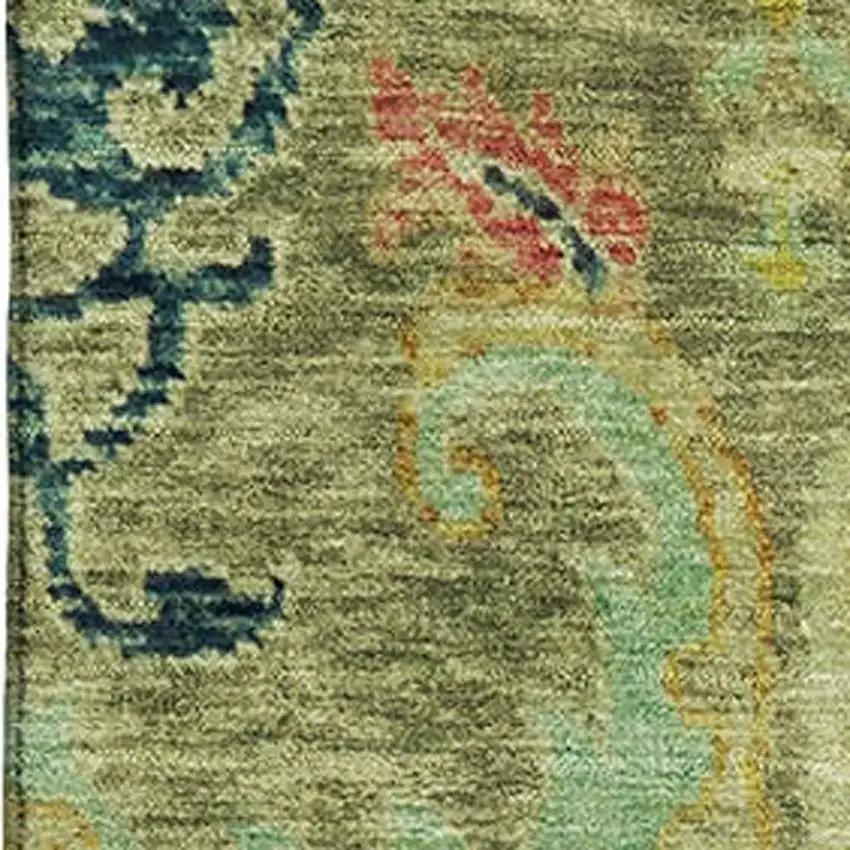 Green Blue And Gold Floral Washable Area Rug With UV Protection Photo 3