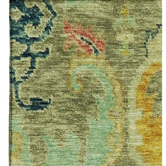 Green Blue And Gold Floral Washable Area Rug With UV Protection Photo 4